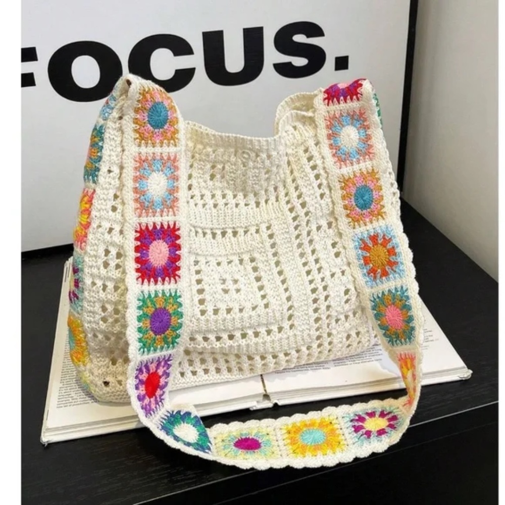 Bohemian Floral Crochet Casual Tote Bag - Picture 1 of 6